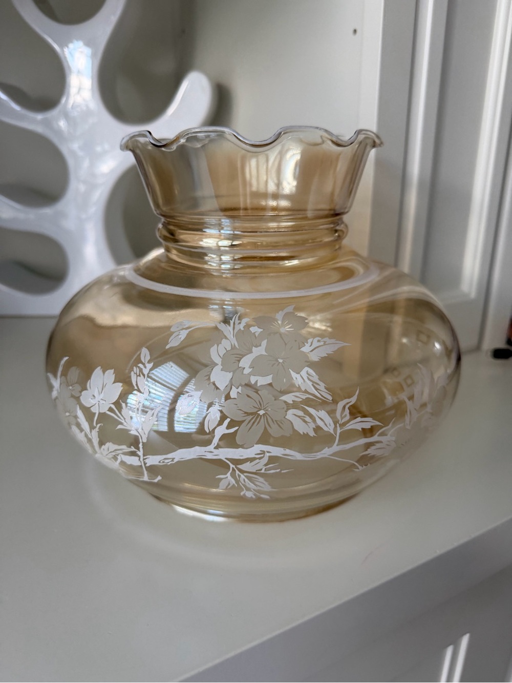 Vintage Retro Art Deco Etched Floral Amber Glass Lamp Shade